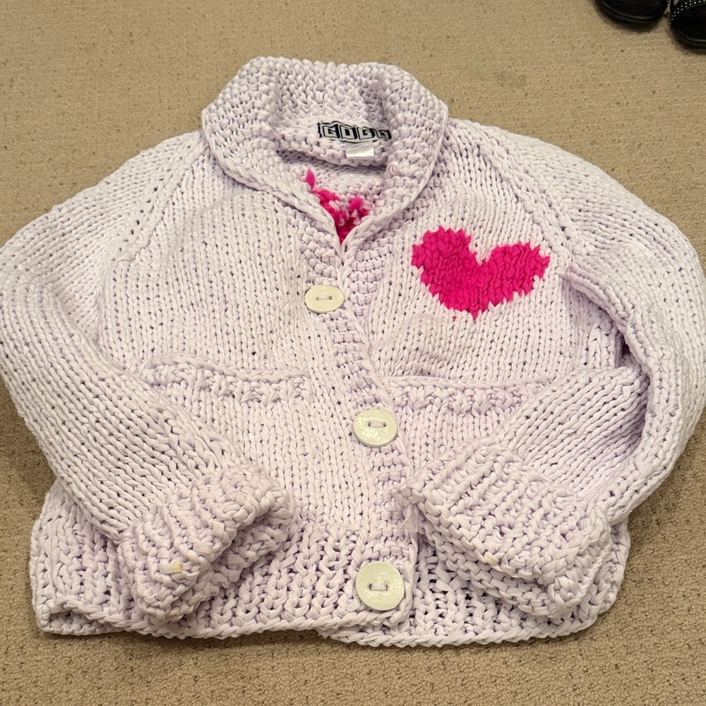 Gogo White Knit Cardigan with Pink Heart